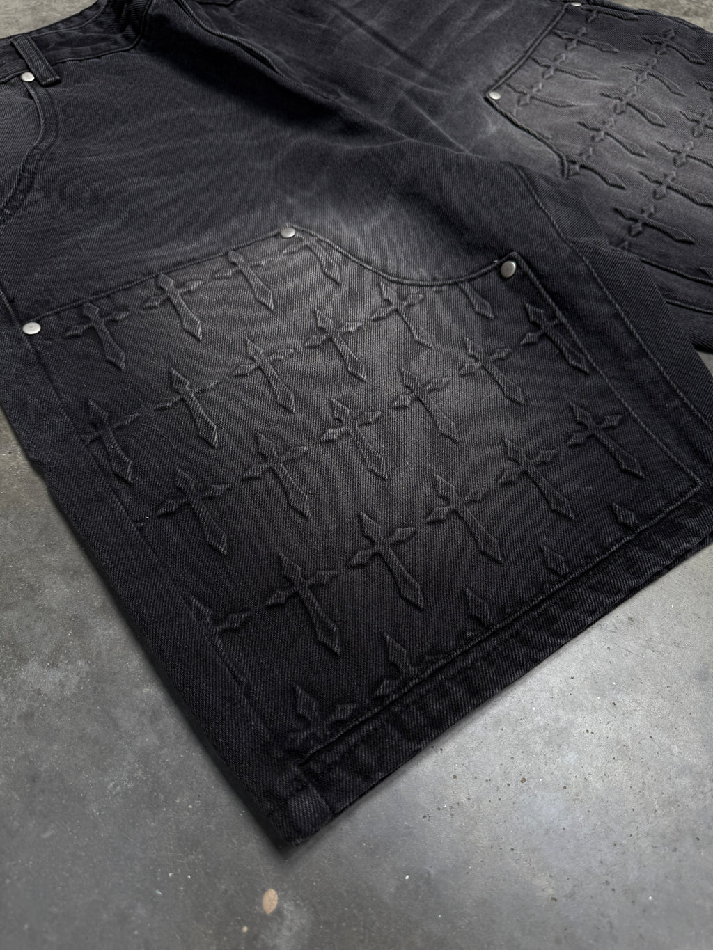 *Embossed Cross Jorts (Black)