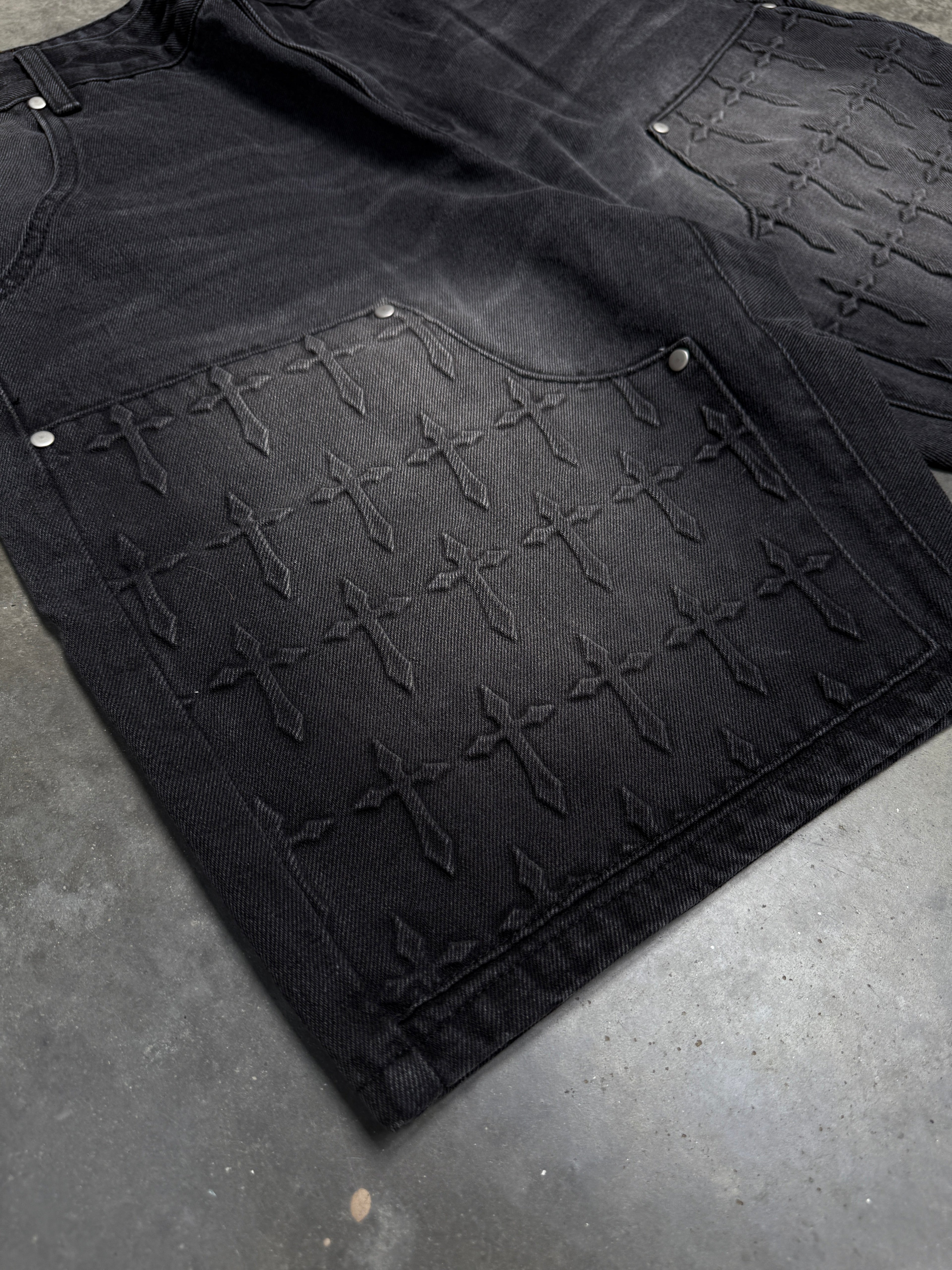 *Embossed Cross Jorts (Black)