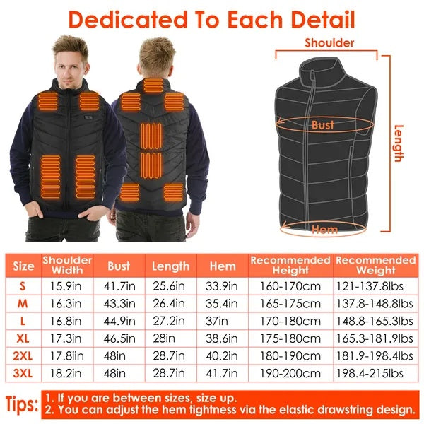 Heated Vest Electric USB Jacket Men Women Heating Coat Thermal Body Warmer Wear With 3 Temperature Levels